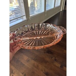 Vtg Pink Depression Glass Oyster and Pearl Relish Tray Anchor Hocking
